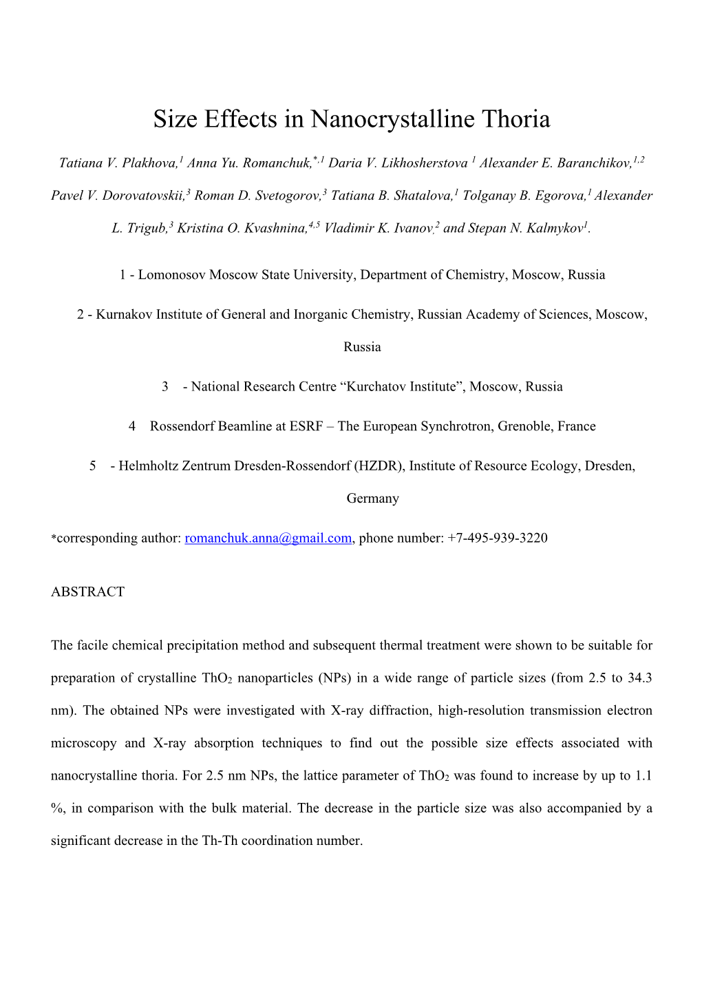 Size Effects in Nanocrystalline Thoria