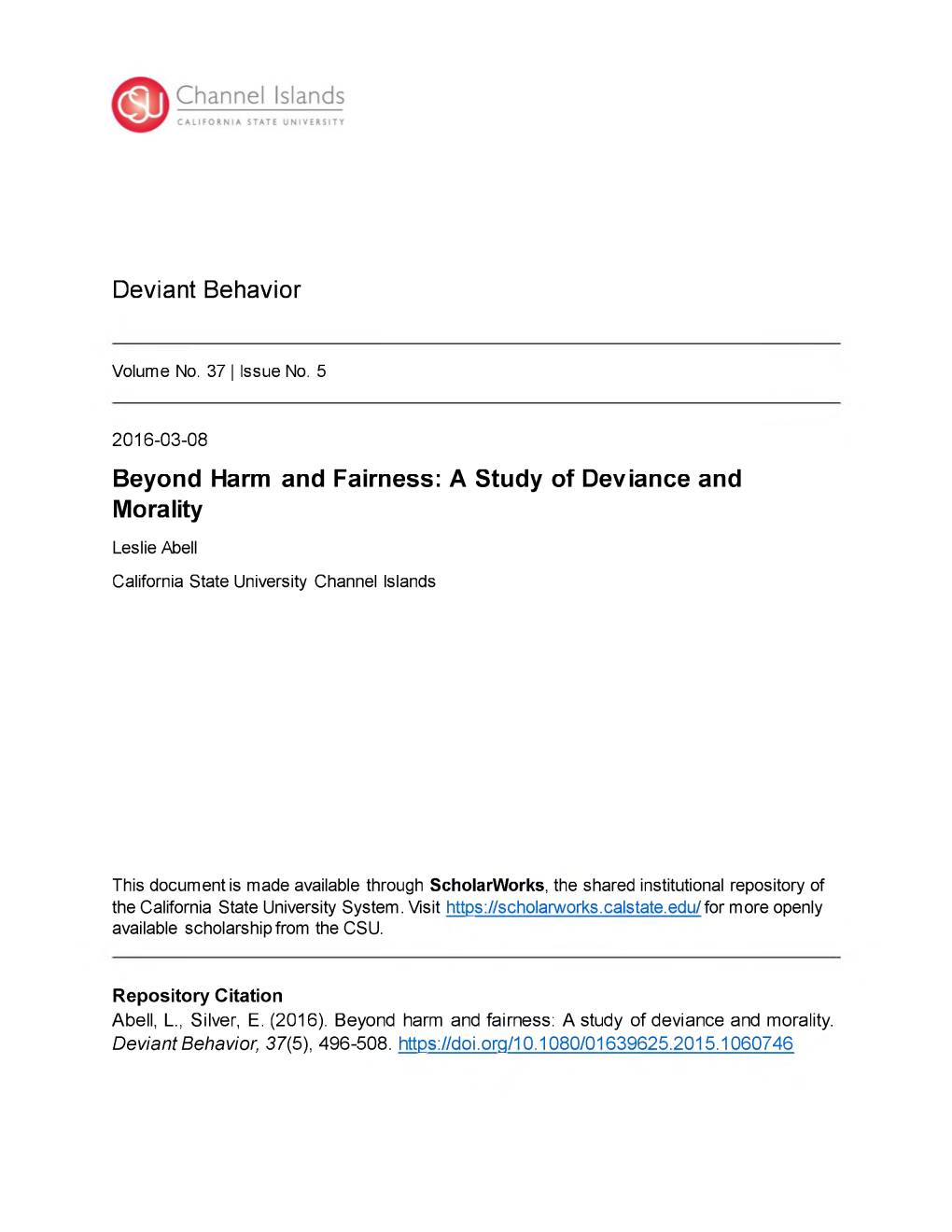 Deviant Behavior Beyond Harm and Fairness: a Study of Deviance and Morality