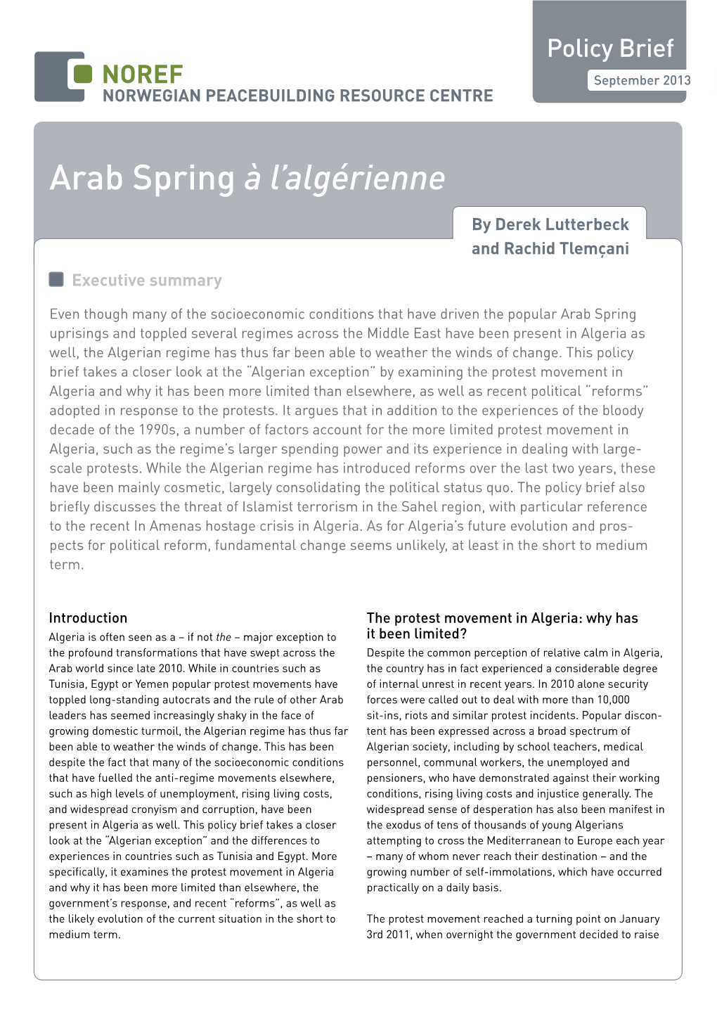 Arab Spring À L'algérienne