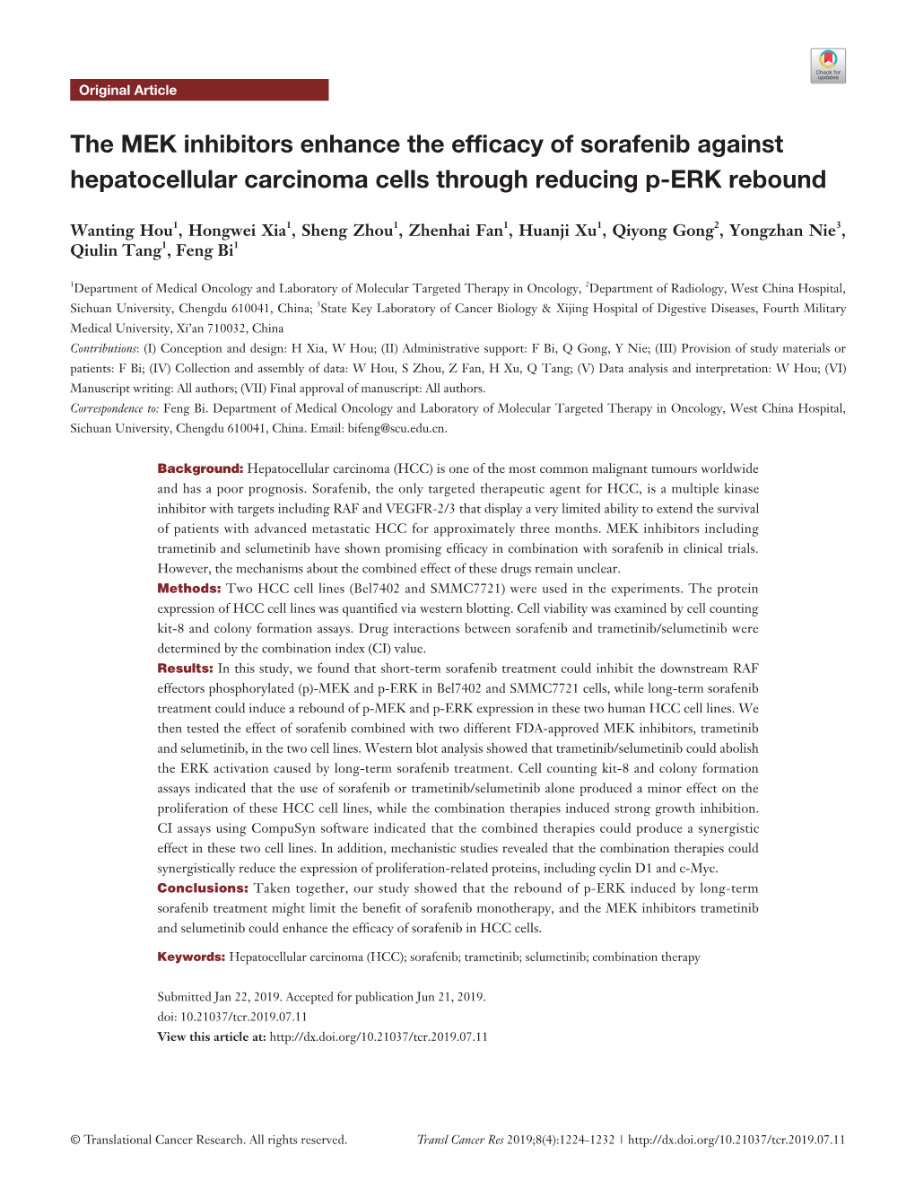 The MEK Inhibitors Enhance the Efficacy of Sorafenib Against Hepatocellular Carcinoma Cells Through Reducing P-ERK Rebound