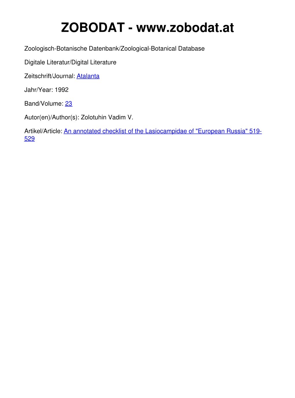 An Annotated Checklist of the Lasiocampidae of 