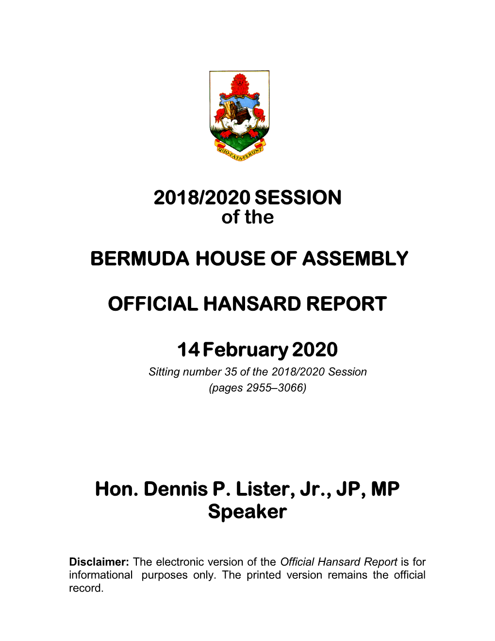 Official Hansard Report