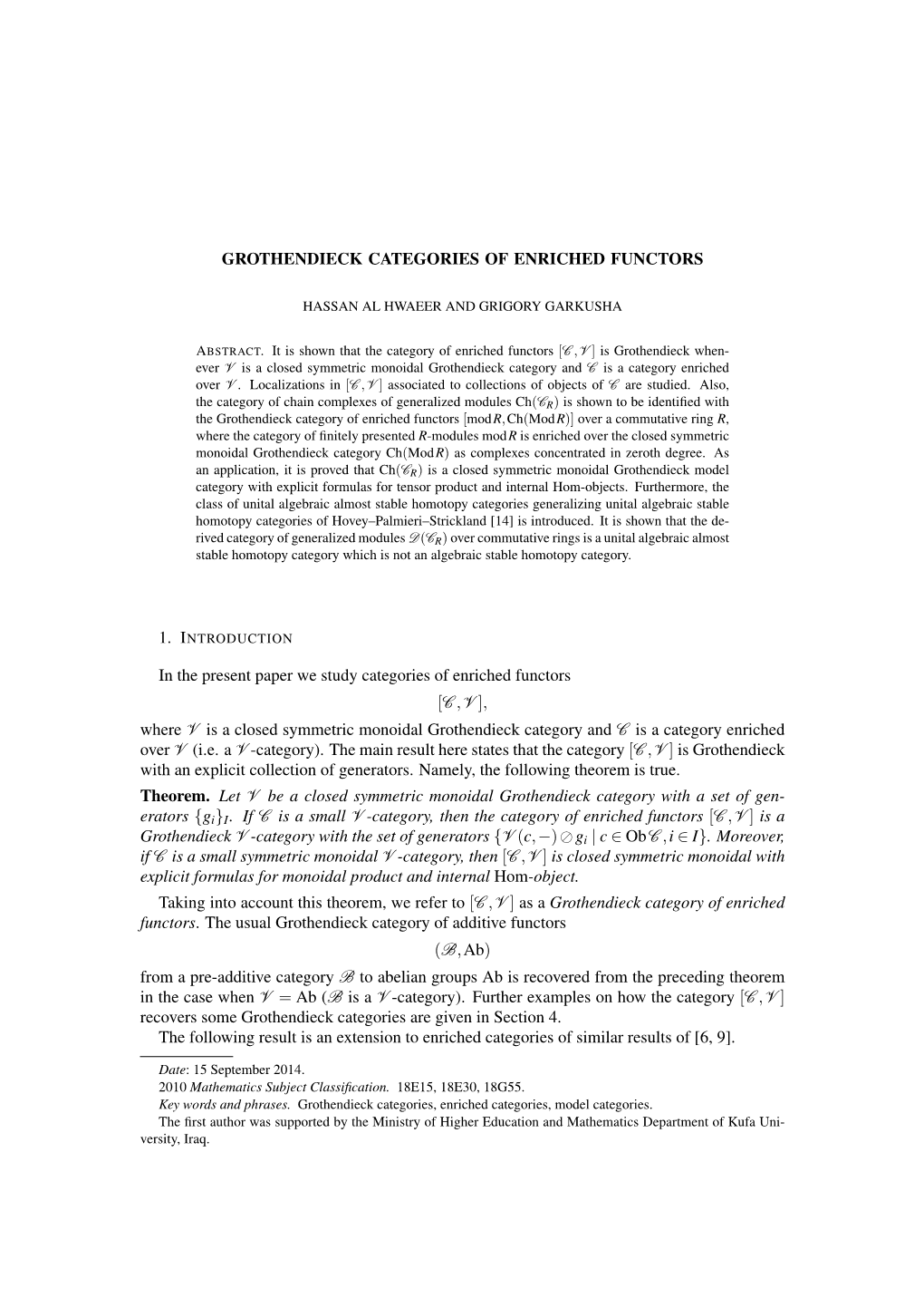 GROTHENDIECK CATEGORIES of ENRICHED FUNCTORS in The