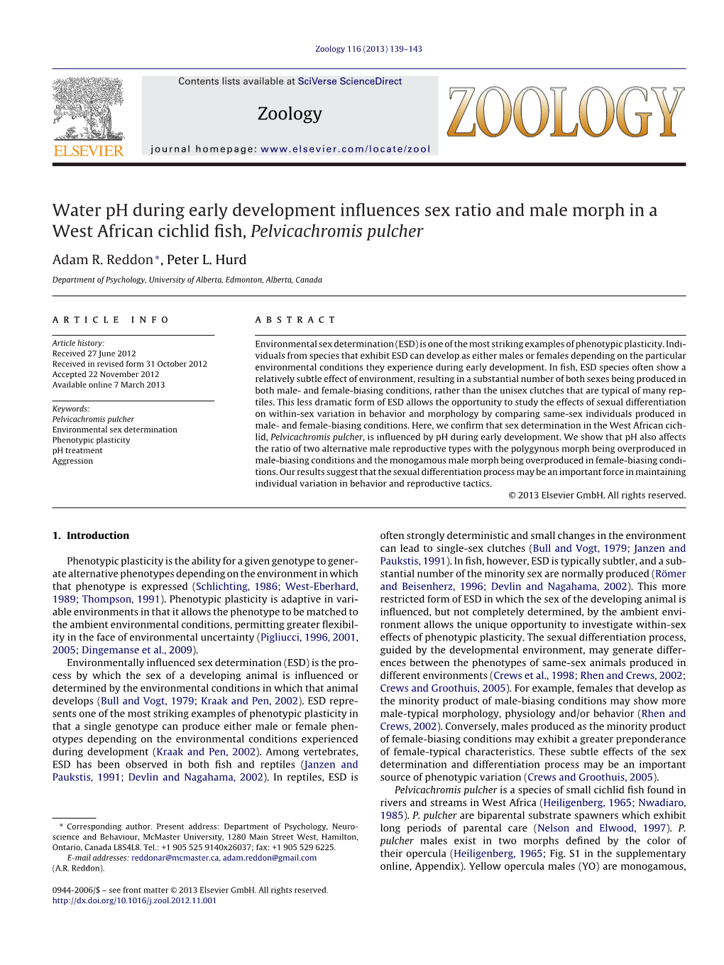 Water Ph During Early Development Influences Sex Ratio and Male