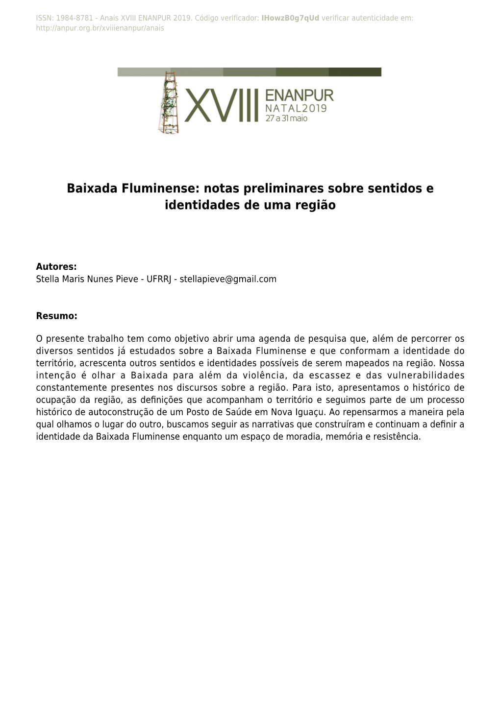 Baixada Fluminense: Notas Preliminares Sobre Sentidos E Identidades De Uma Região