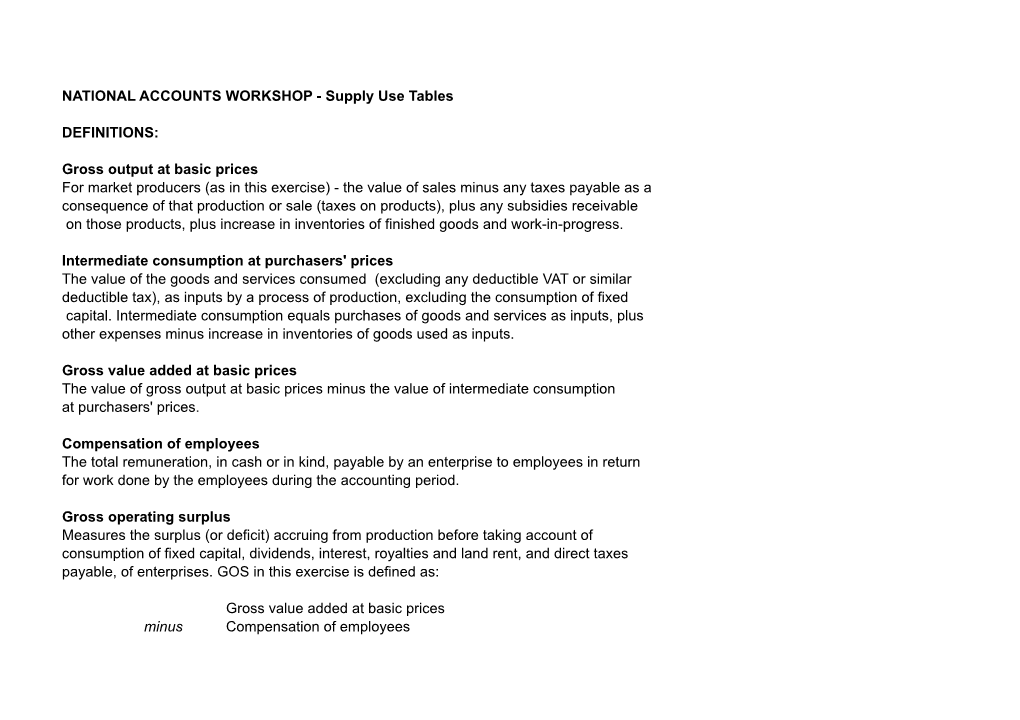 Supply Use Tables DEFINITIONS: Gross Output at Basic Prices For