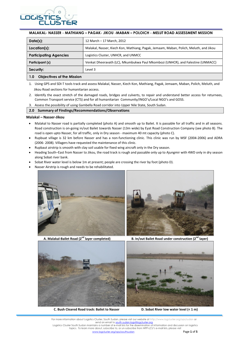 Panyang, Road Assessment Report