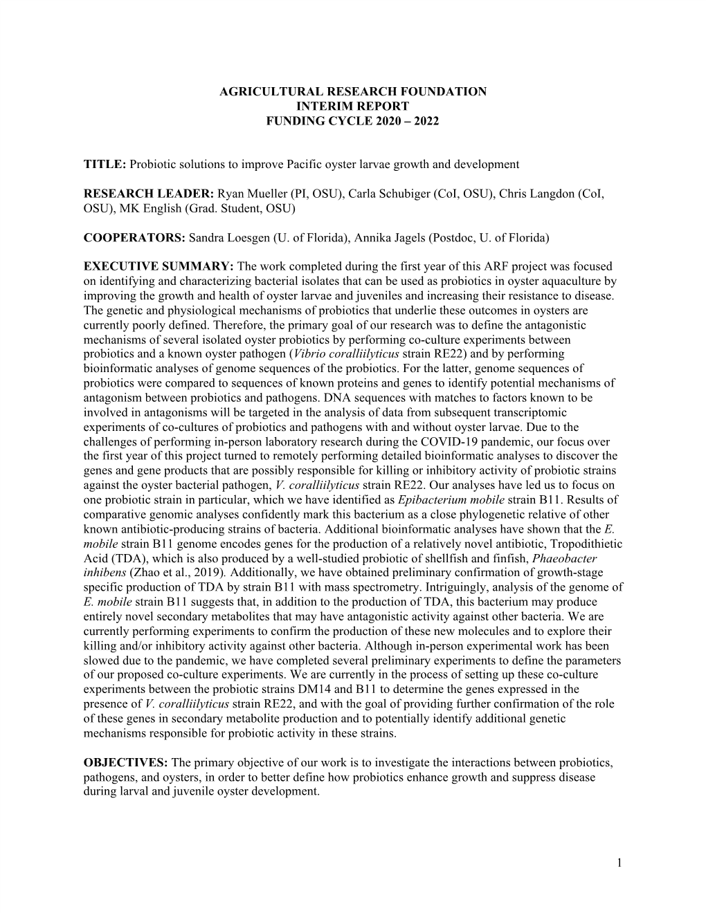 Probiotic Solutions to Improve Pacific Oyster Larvae Growth and Development ​