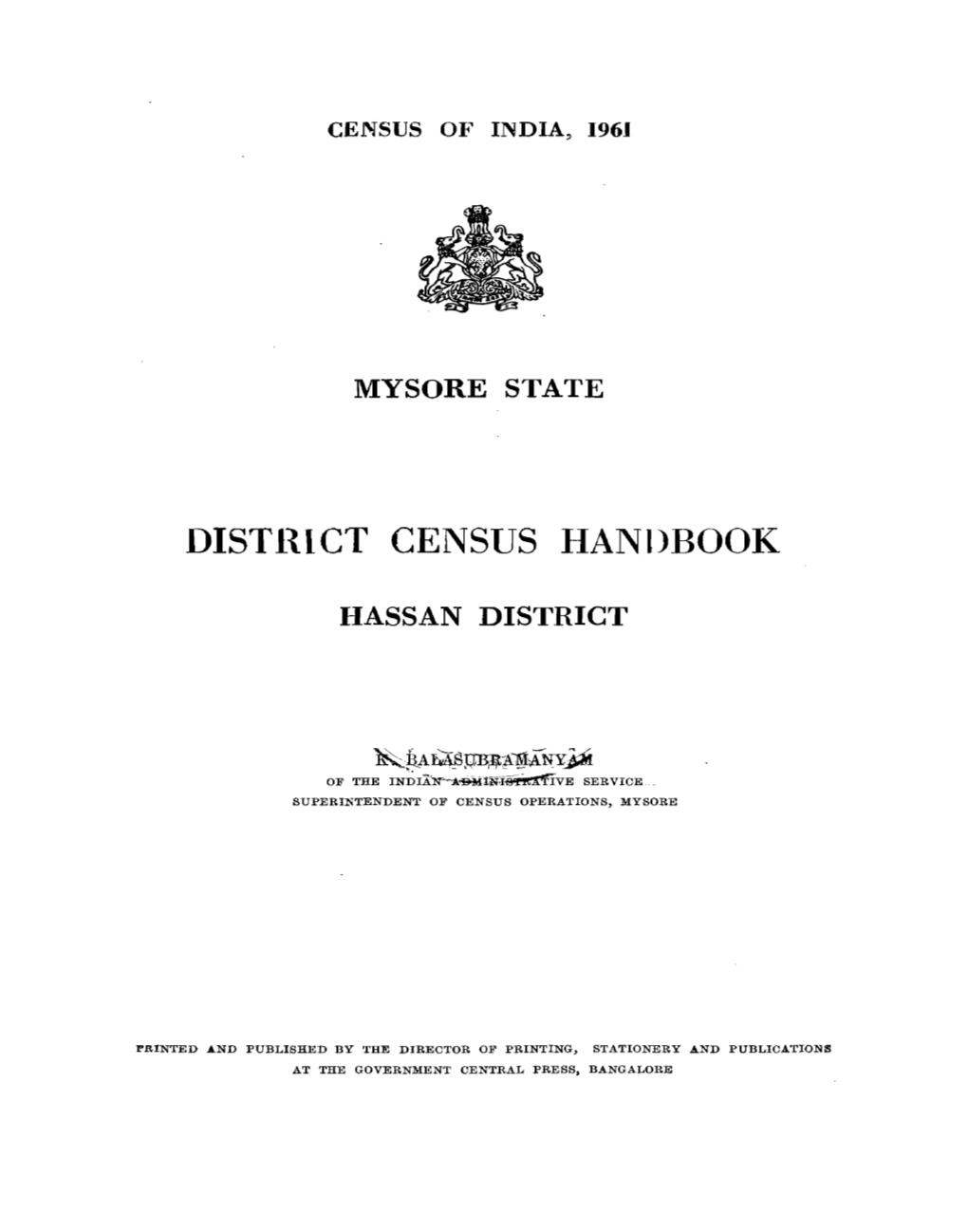 District Census Handbook, Hassan