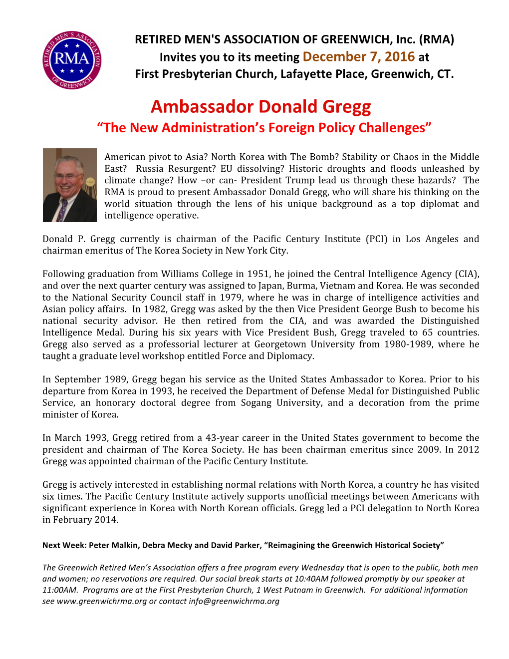 Ambassador Donald Gregg “The New Administration’S Foreign Policy Challenges”