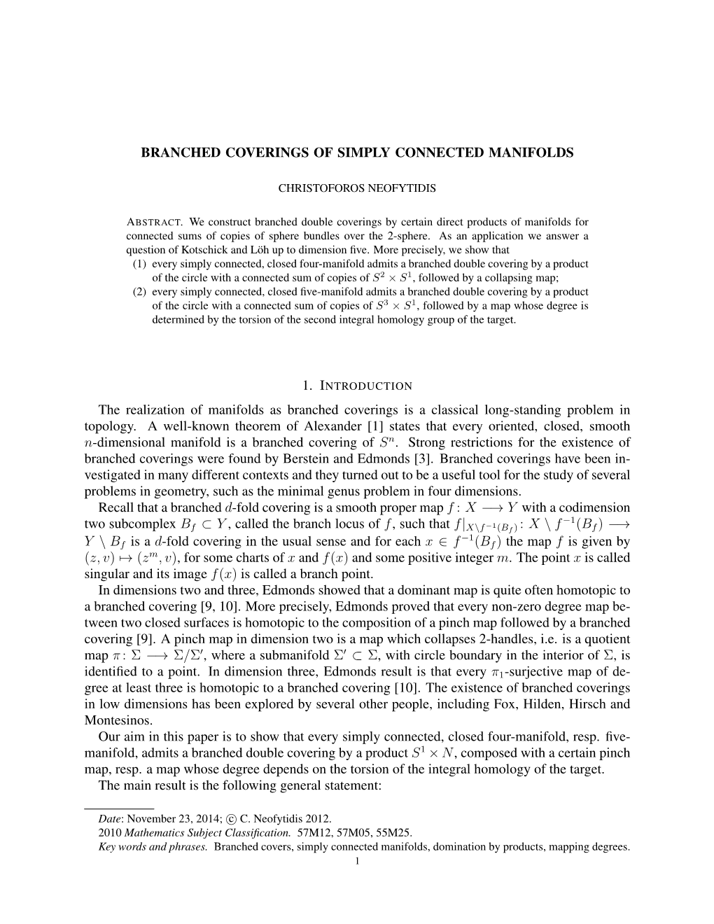 Branched Coverings of Simply Connected Manifolds