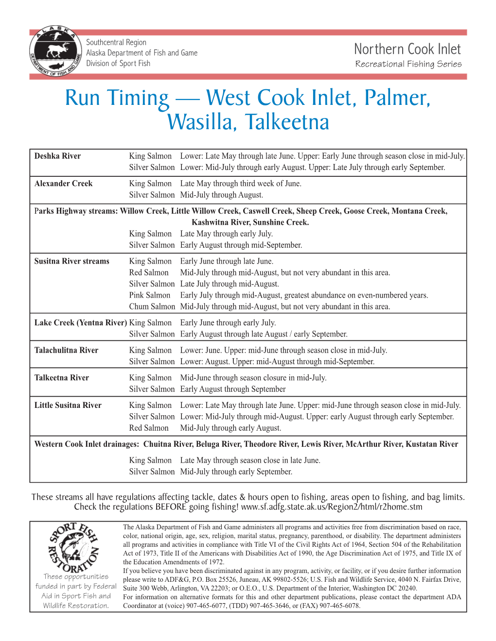 Run Timing Chart for the Northern Cook Inlet Area