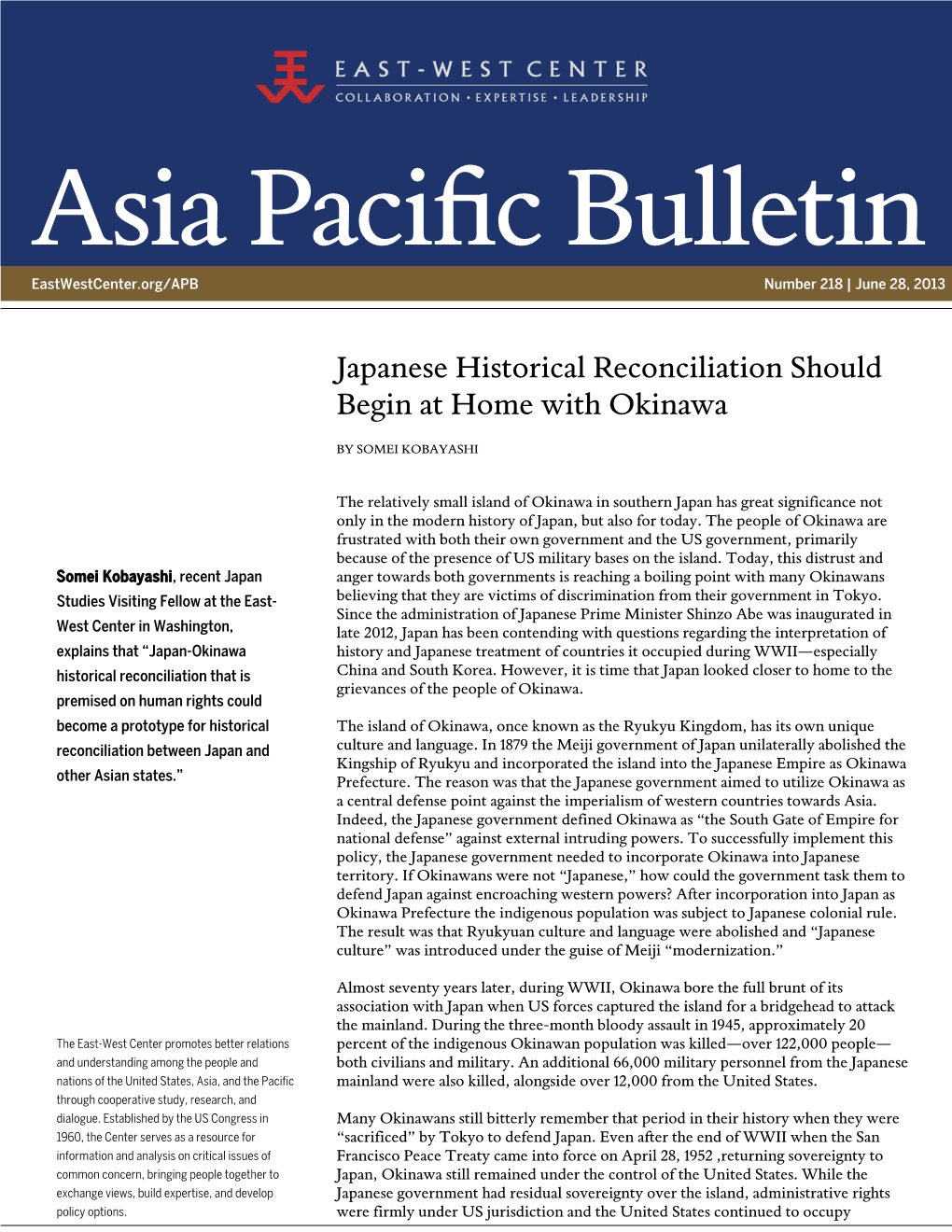 Japanese Historical Reconciliation Should Begin at Home with Okinawa