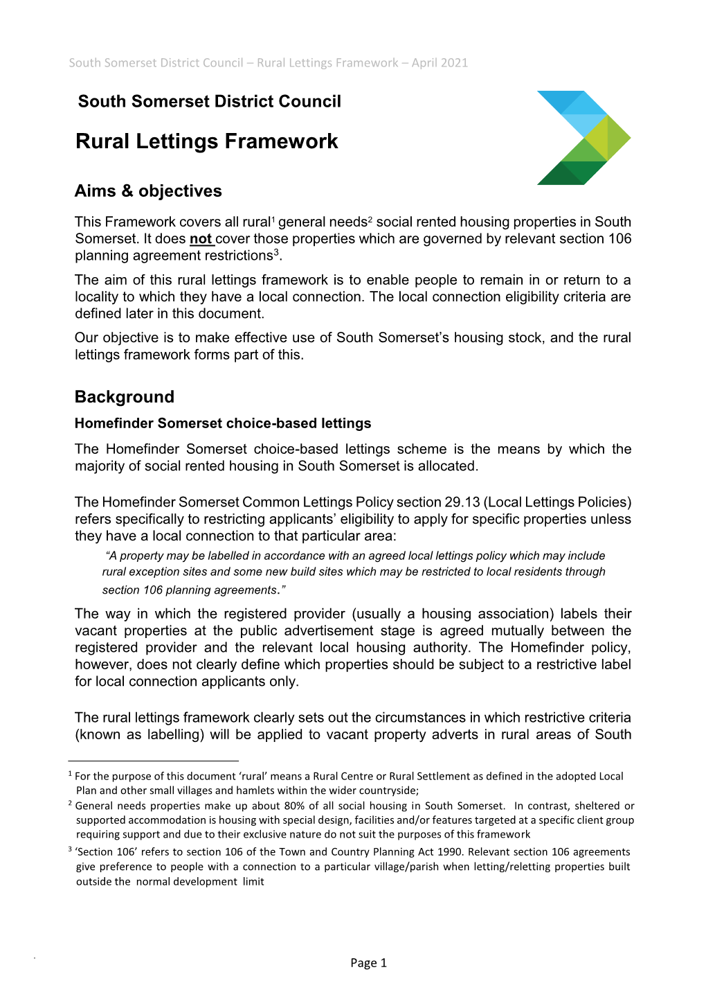 South Somerset District Council – Rural Lettings Framework – April 2021