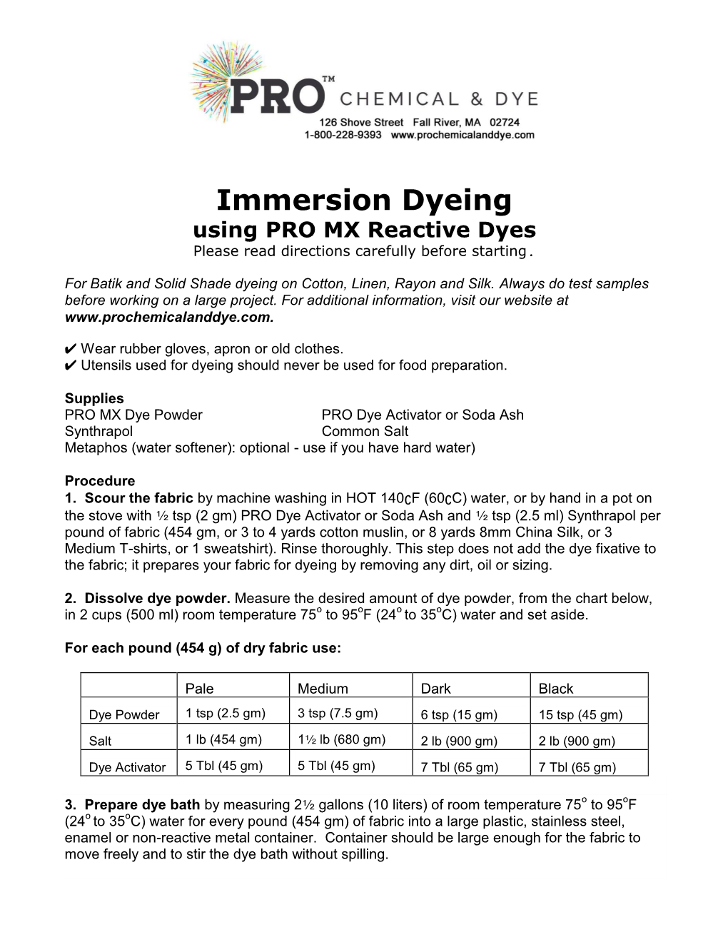 Immersion Dyeing Using PRO MX Directions