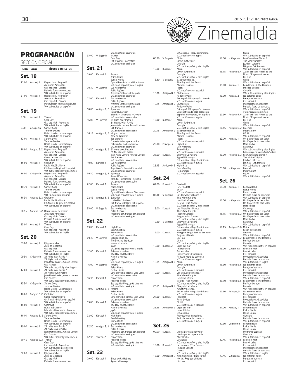 Zinemaldia Egitaraua 2015