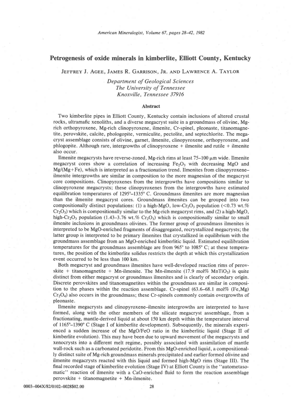 Petrogenesis of Oxide Minerals in Kimberlite, Elliott County, Kentucky