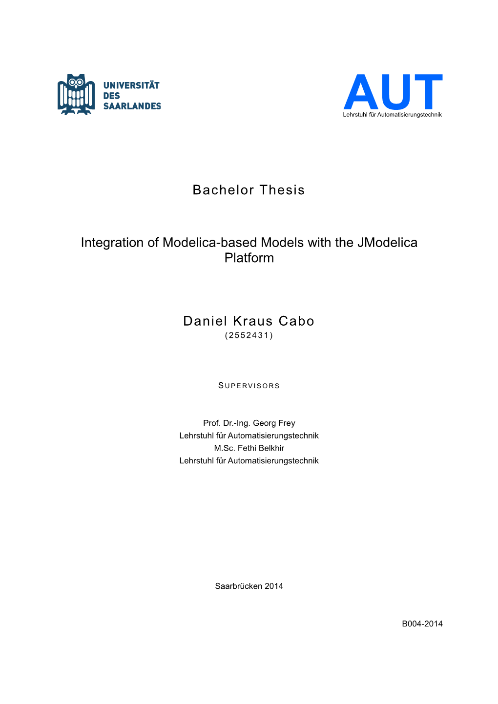 Bachelor Thesis Integration of Modelica-Based Models with The