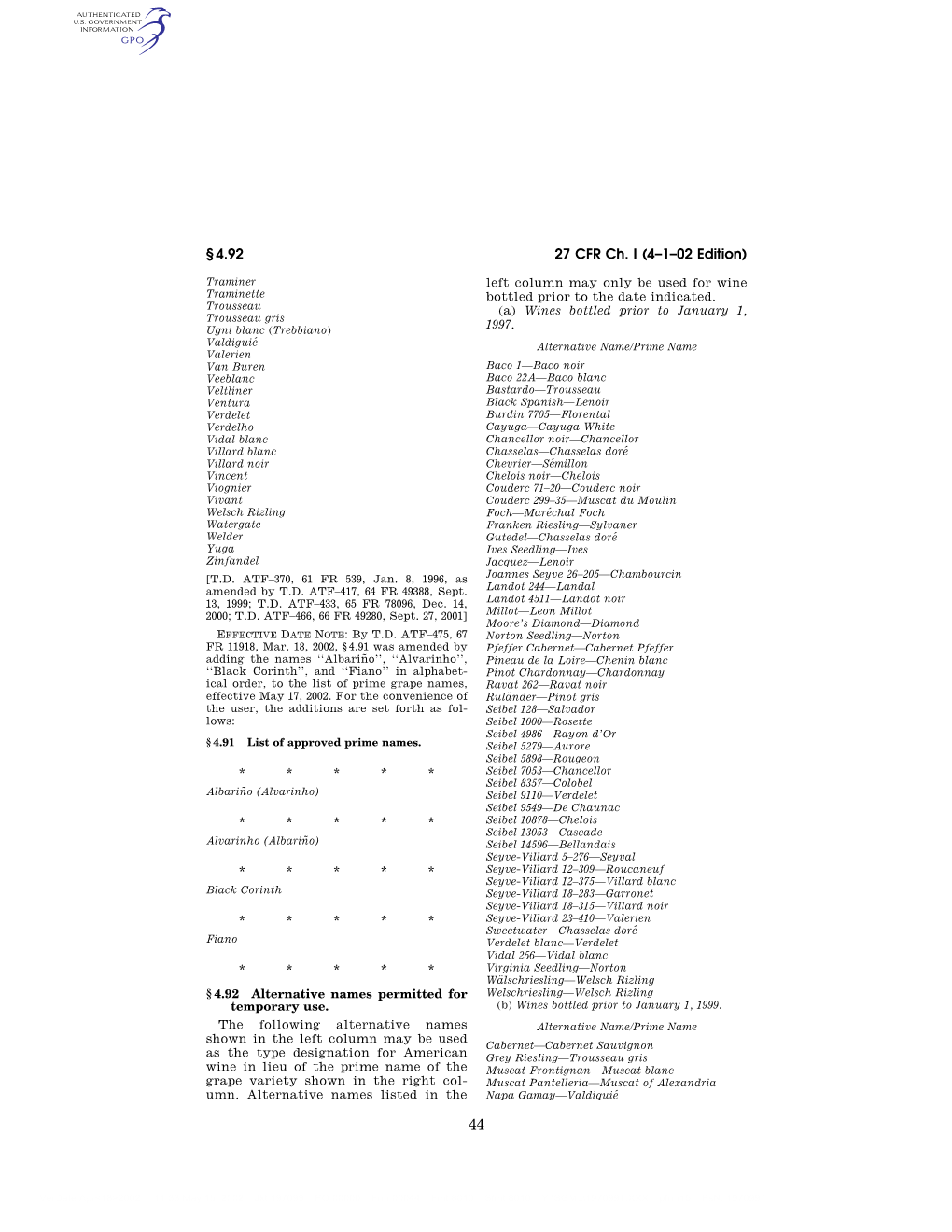 27 CFR Ch. I (4–1–02 Edition) § 4.92