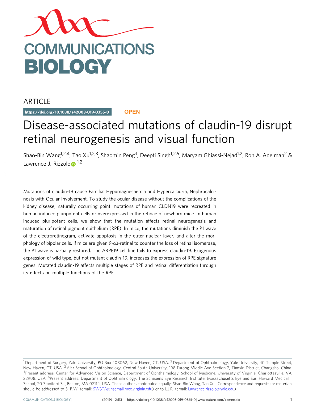 Disease-Associated Mutations of Claudin-19 Disrupt Retinal Neurogenesis and Visual Function