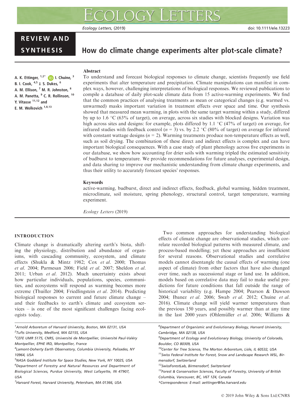 How Do Climate Change Experiments Alter Plot‐