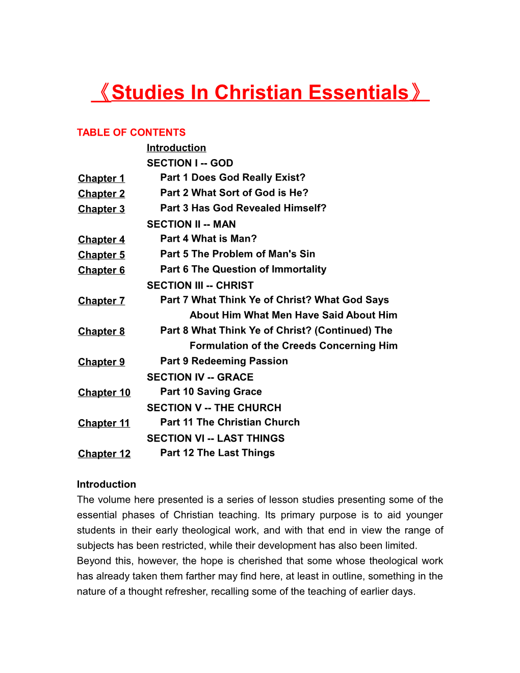 Studies in Christian Essentials