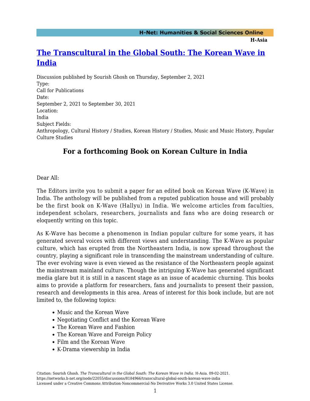 The Transcultural in the Global South: the Korean Wave in India