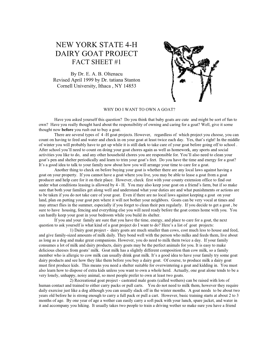 New York State 4-H Dairy Goat Project Fact Sheet #1