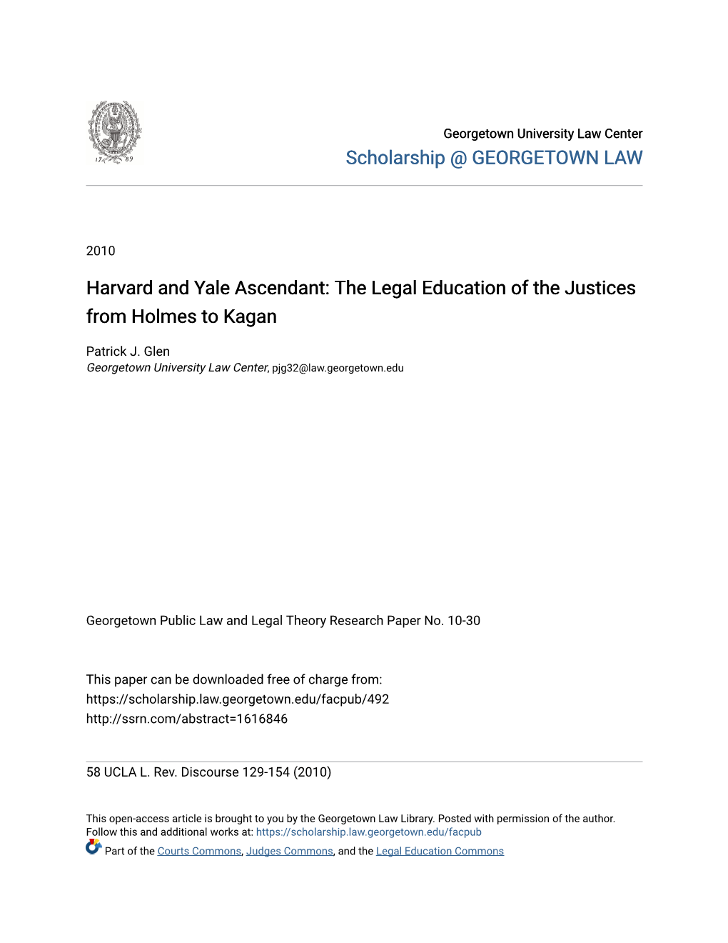 The Legal Education of the Justices from Holmes to Kagan