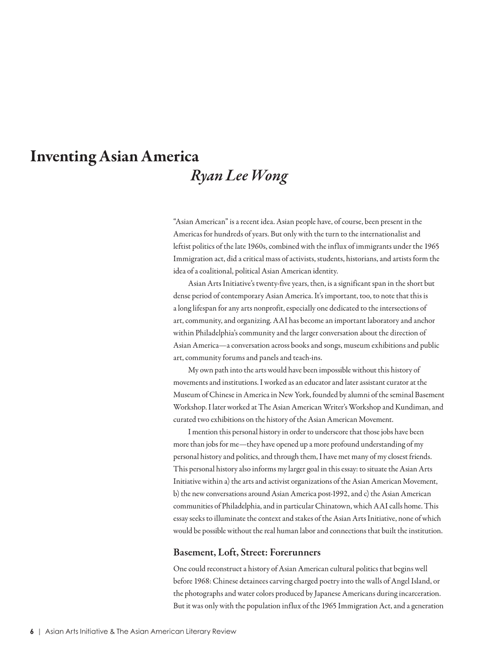 Inventing Asian America by Ryan Lee Wong