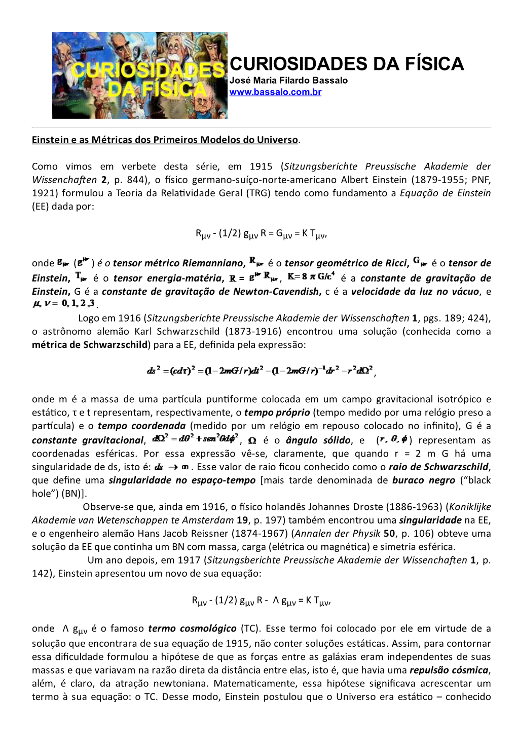 Einstein E As Métricas Dos Primeiros Modelos Do Universo