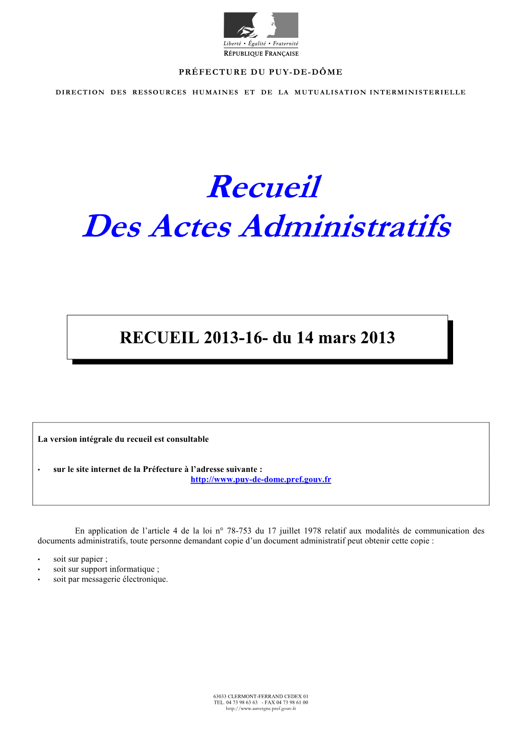 RECUEIL 2013-16- Du 14 Mars 2013