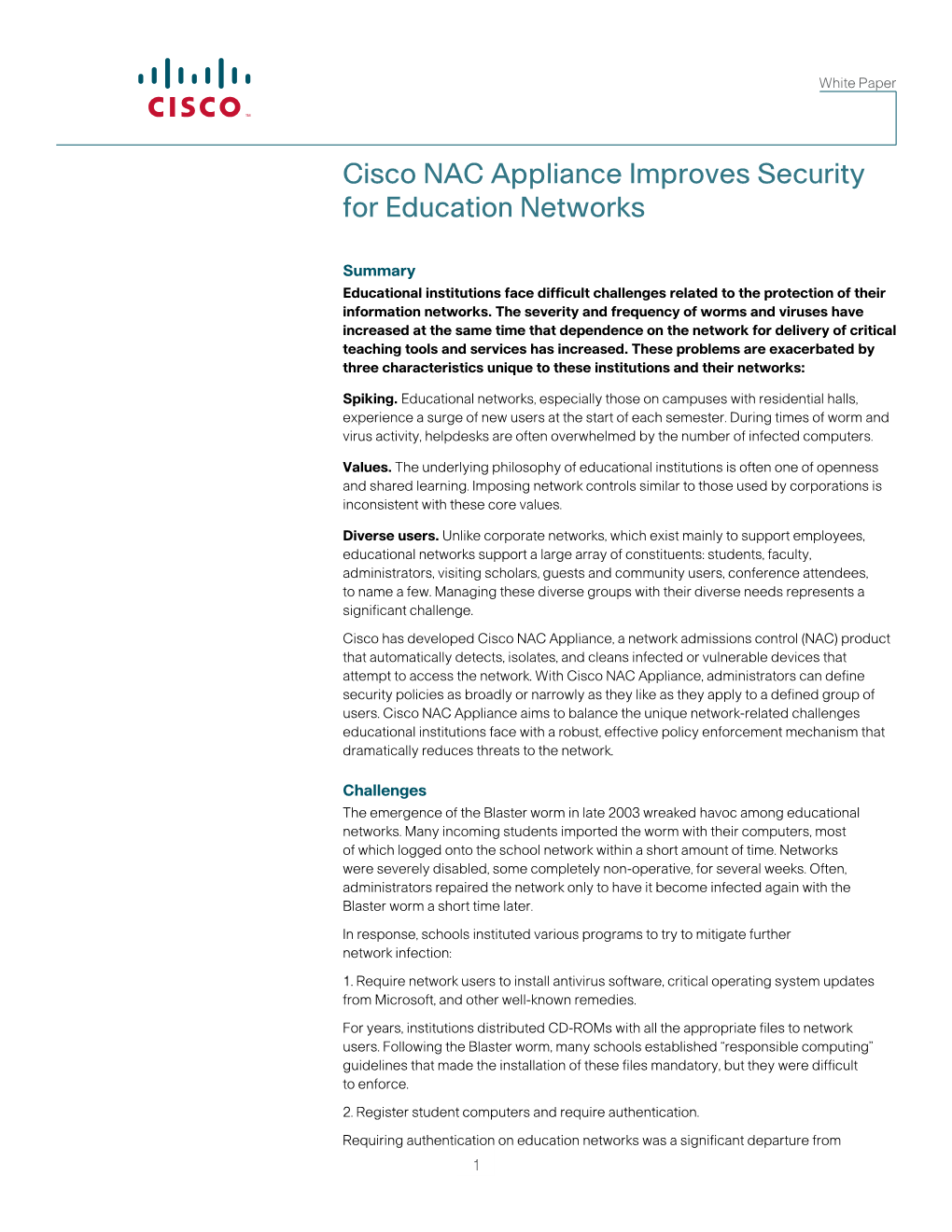 Cisco NAC Appliance Improves Security for Education Networks