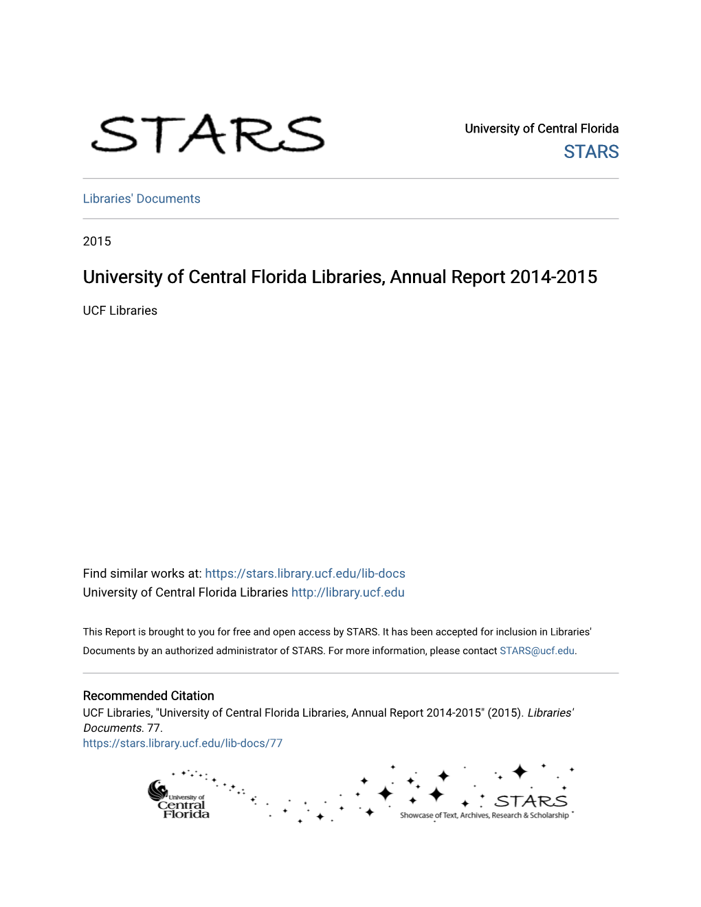 University of Central Florida Libraries, Annual Report 2014-2015