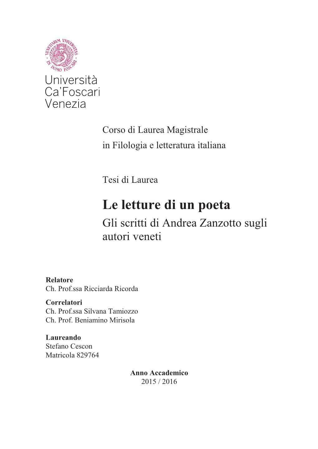 Le Letture Di Un Poeta