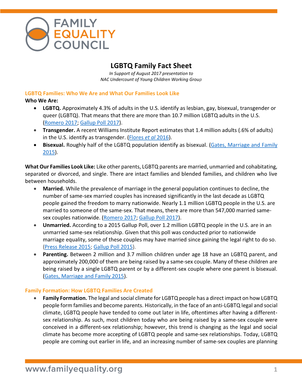 LGBTQ Family Fact Sheet in Support of August 2017 Presentation to NAC Undercount of Young Children Working Group