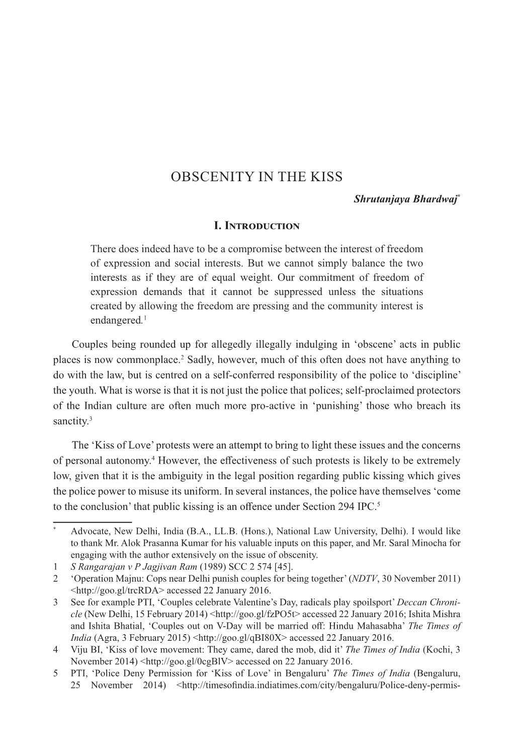 OBSCENITY in the KISS Shrutanjaya Bhardwaj*