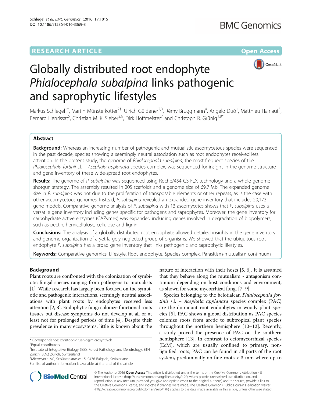 Globally Distributed Root Endophyte Phialocephala Subalpina Links