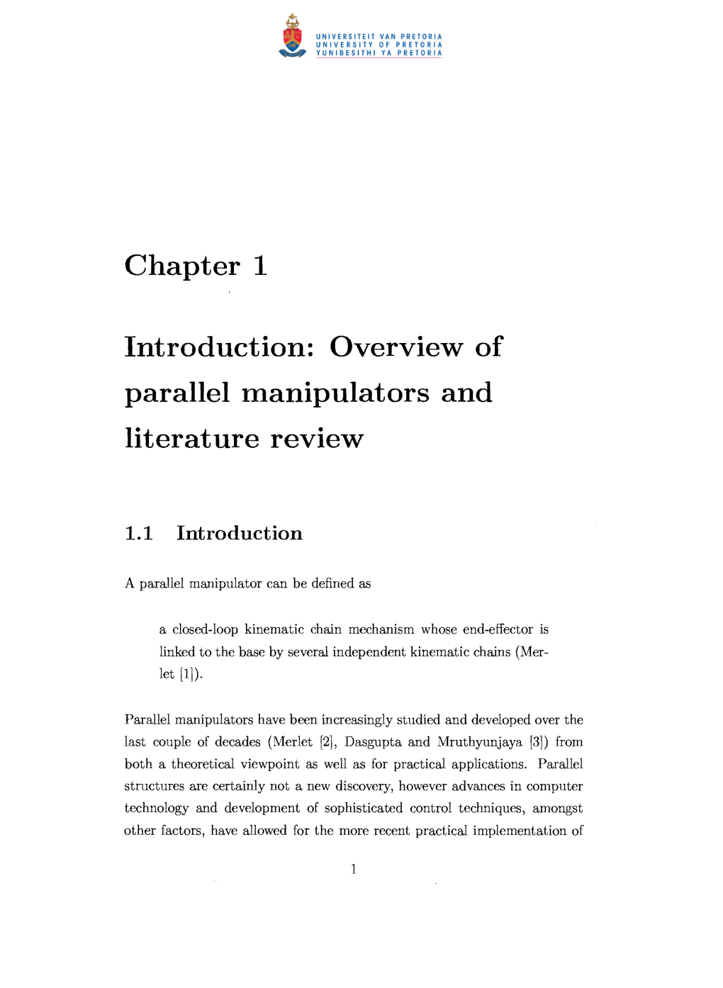 Chapter 1 Introduction: Overview of Parallel Manipulators and Literature