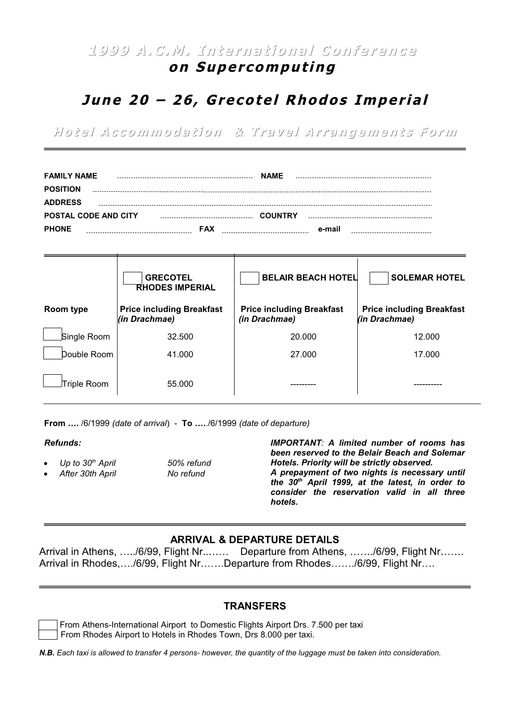 Hotel Accommodation & Travel Arrangements Form