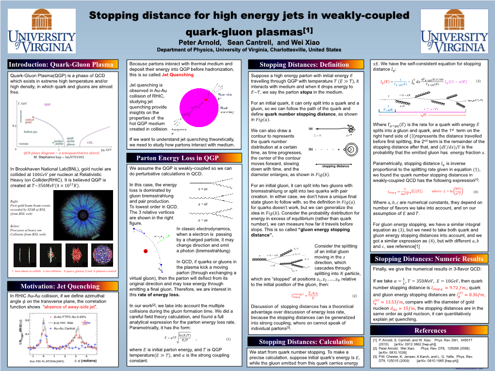 Quark-Gluon Plasma Motivation: Jet Quenching Stopping Distances