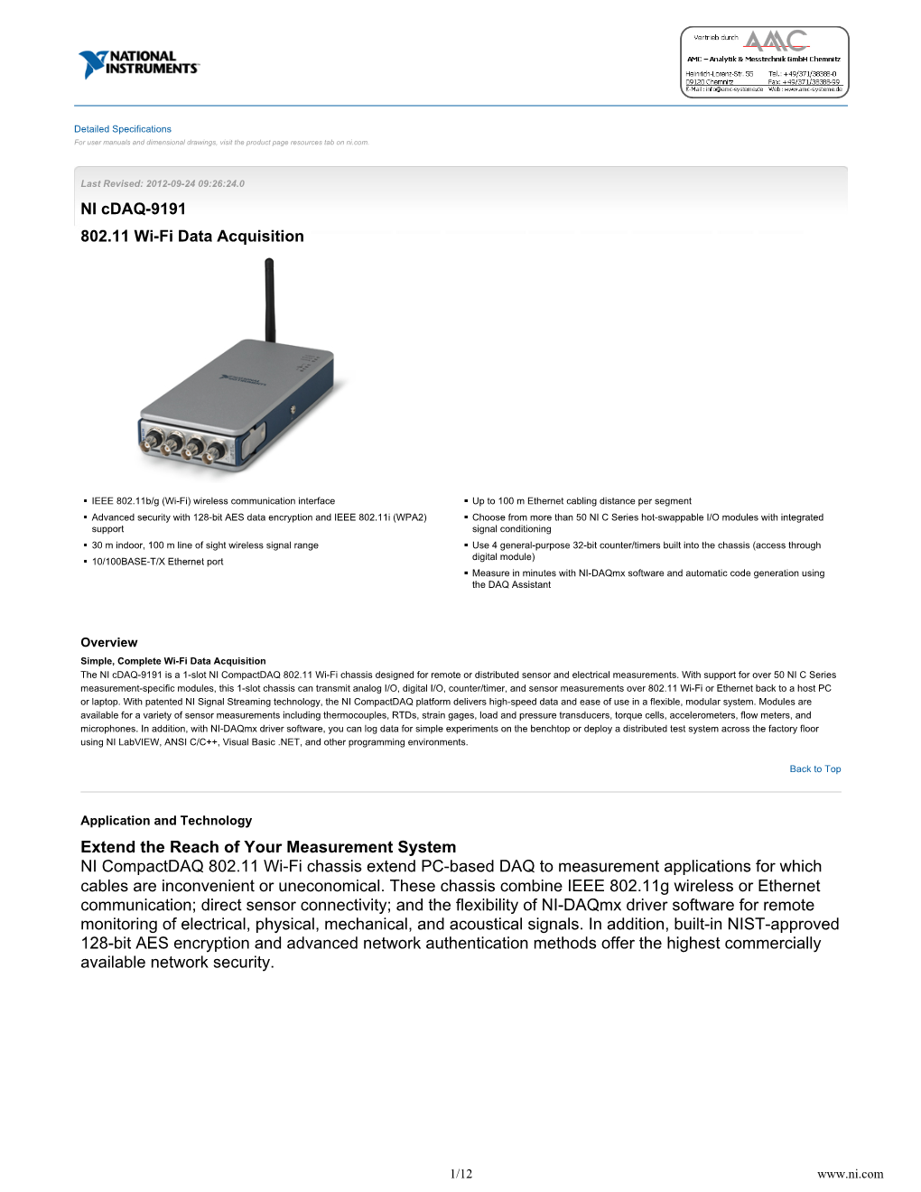 NI Cdaq-9191 802.11 Wi-Fi Data Acquisition