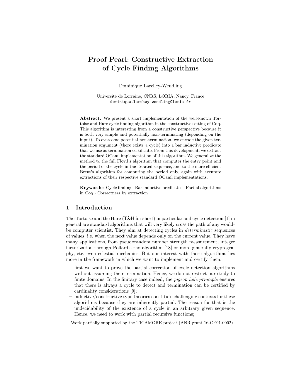 Proof Pearl: Constructive Extraction of Cycle Finding Algorithms