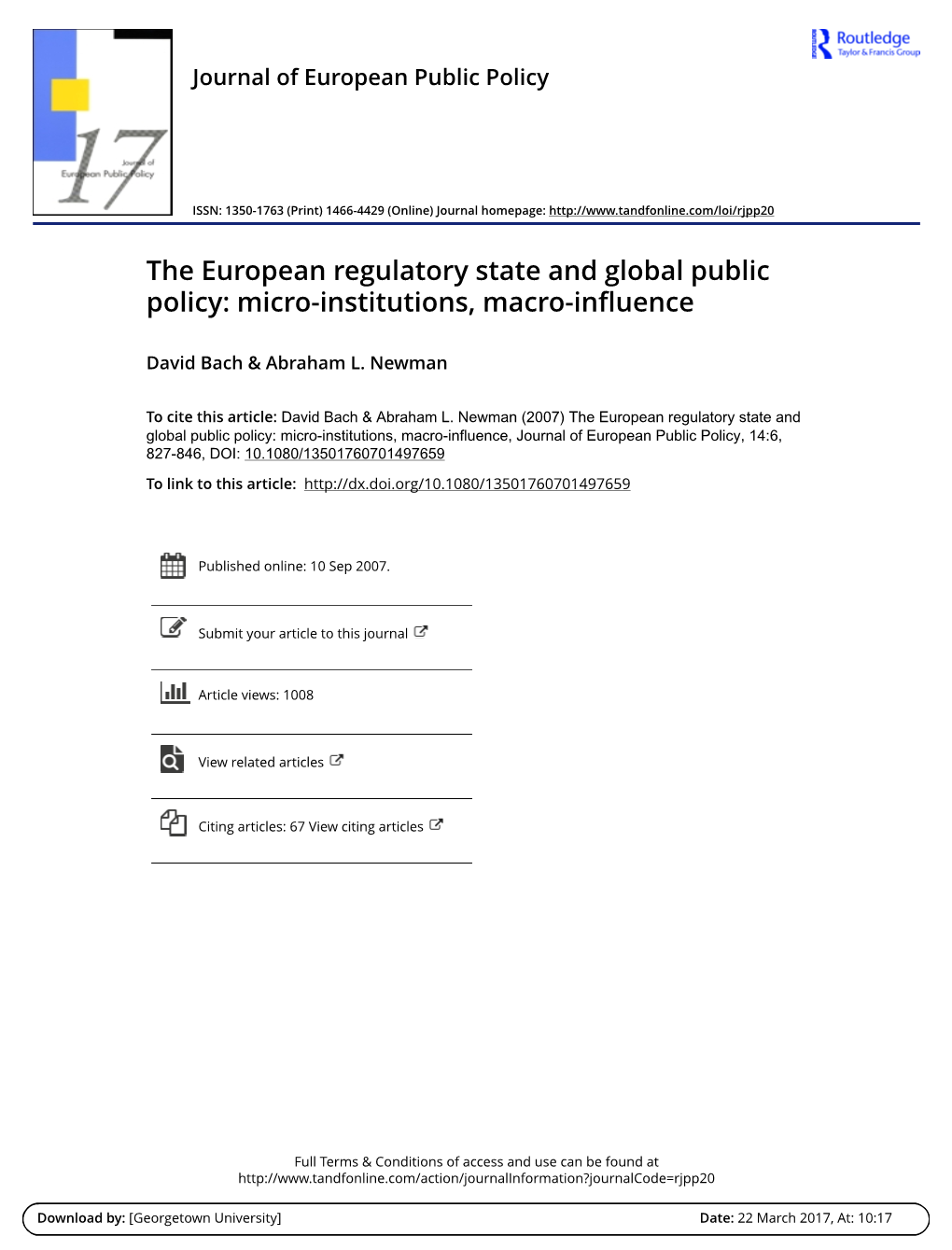 The European Regulatory State and Global Public Policy: Micro-Institutions, Macro-Influence