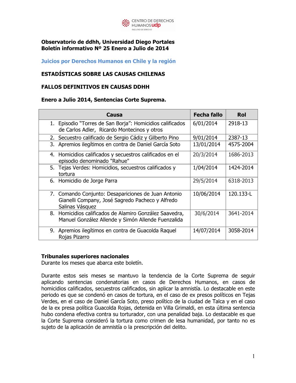 Versidad Diego Portales Boletín Informativo Nº 25 Enero a Julio De 2014