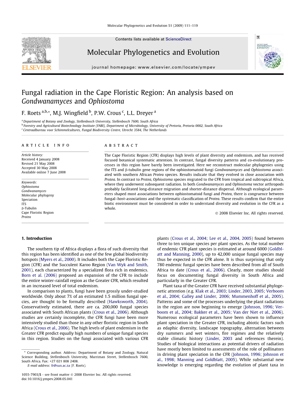 Fungal Radiation in the Cape Floristic Region: an Analysis Based on Gondwanamyces and Ophiostoma