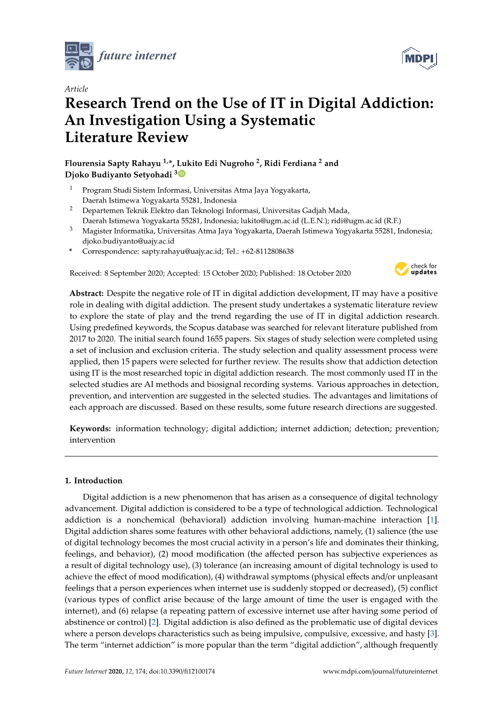 Research Trend on the Use of IT in Digital Addiction: an Investigation Using a Systematic Literature Review