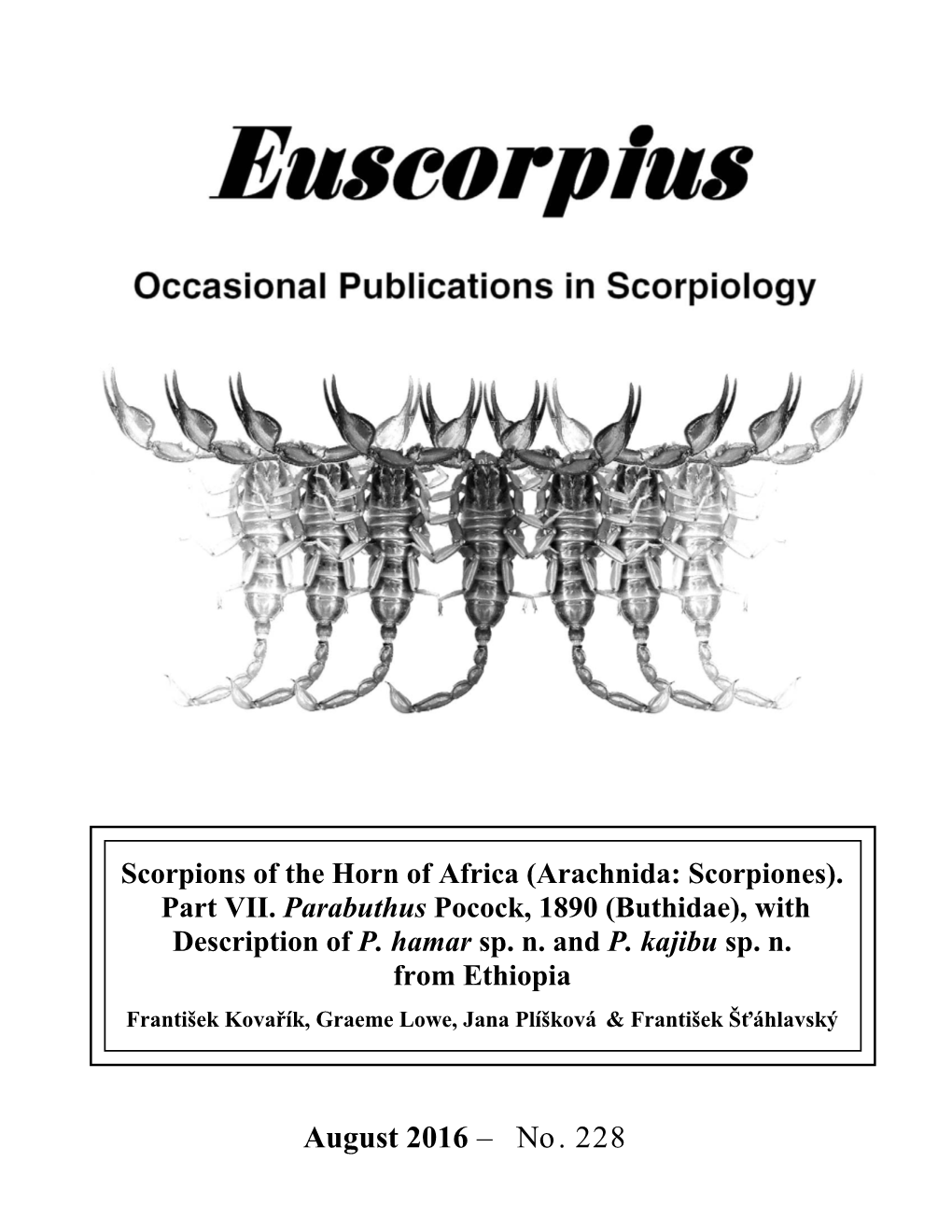 August 2016 – No. 228 Euscorpius Occasional Publications in Scorpiology