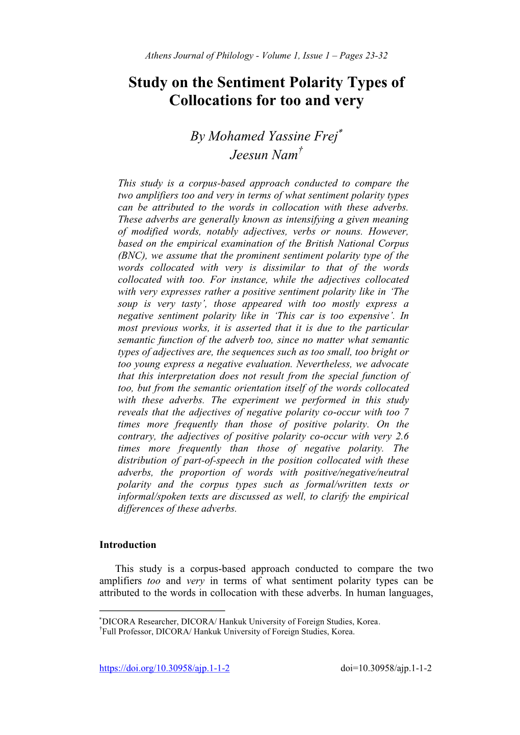 Study on the Sentiment Polarity Types of Collocations for Too and Very