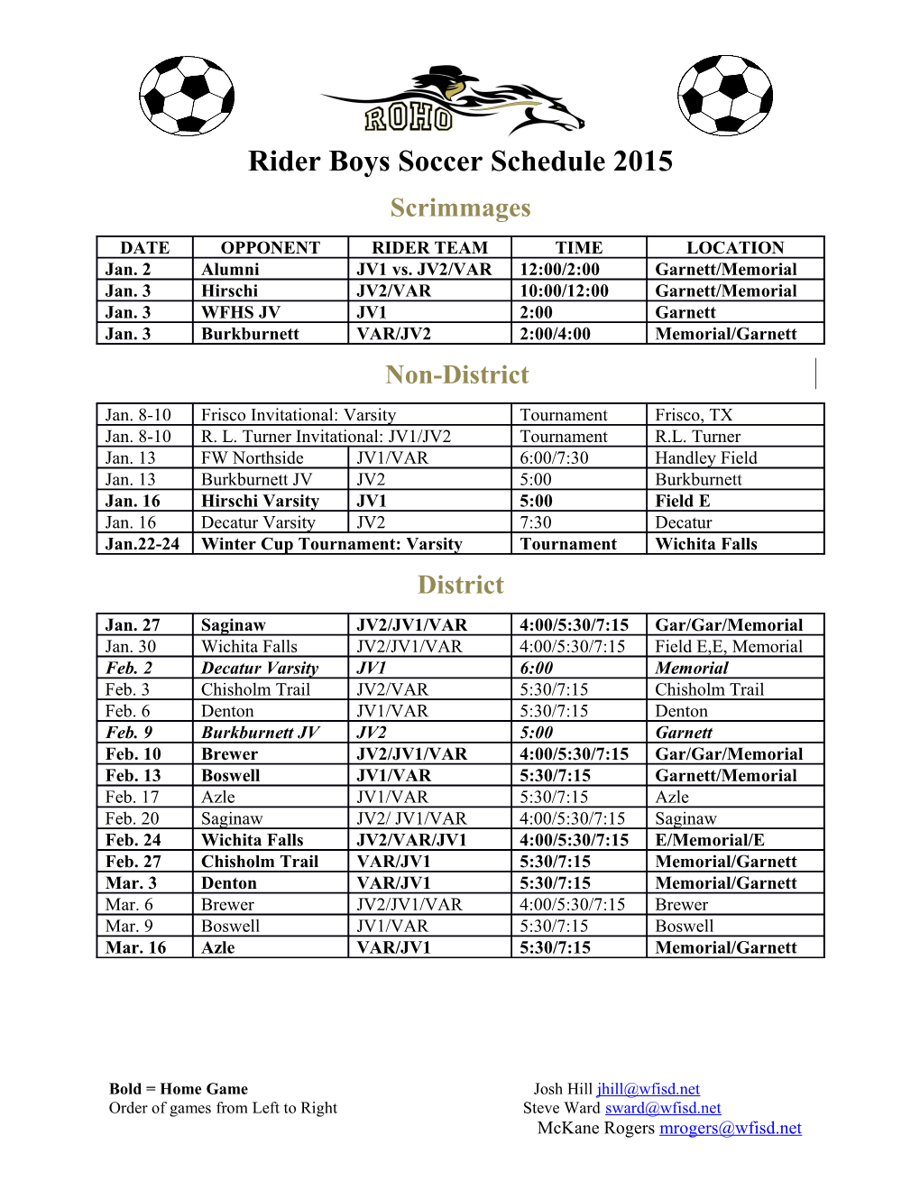 Rider Boys Soccer Schedule 2015